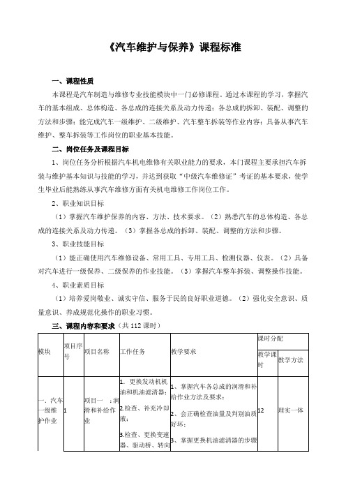 《汽车维护与保养》课程标准