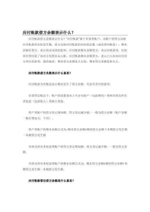 应付账款借方余额表示什么