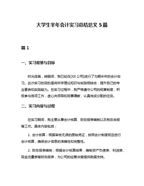 大学生半年会计实习总结范文5篇