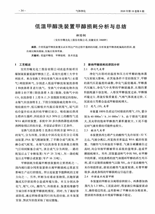 低温甲醇洗装置甲醇损耗分析与总结