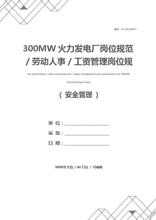 300MW火力发电厂岗位规范／劳动人事／工资管理岗位规范