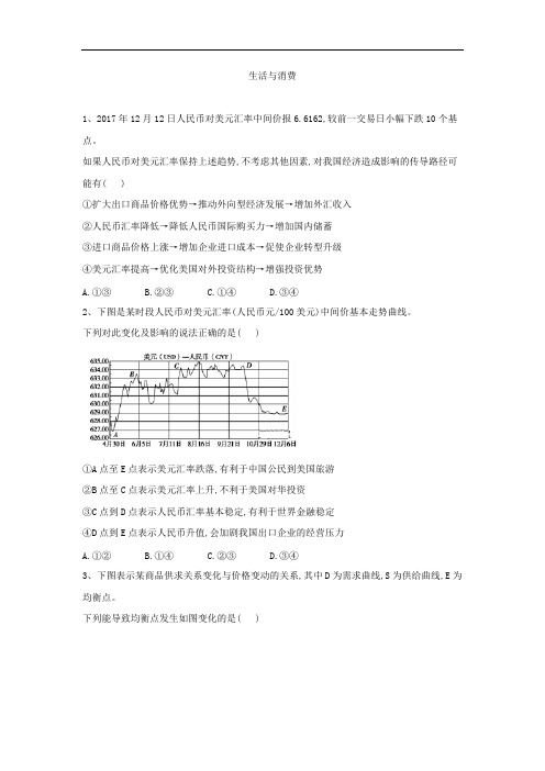 2019年最新高考政治二轮复习小题培优训练生活与消费