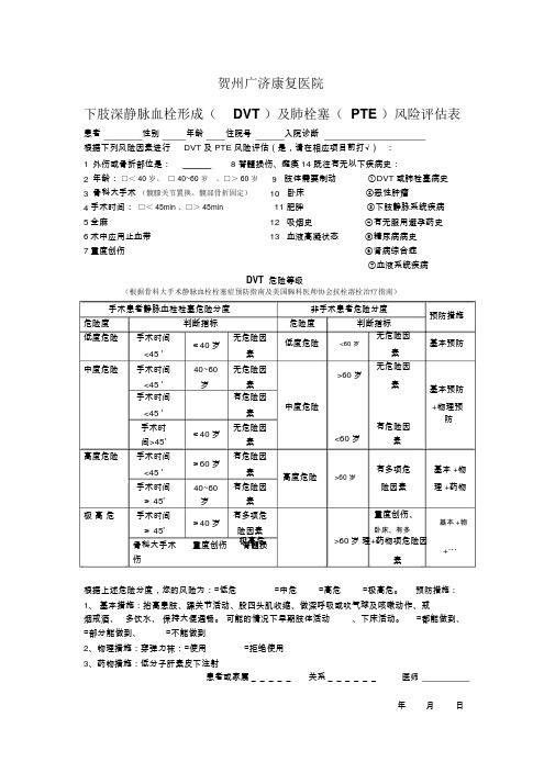 下肢深静脉血栓形成风险评估表