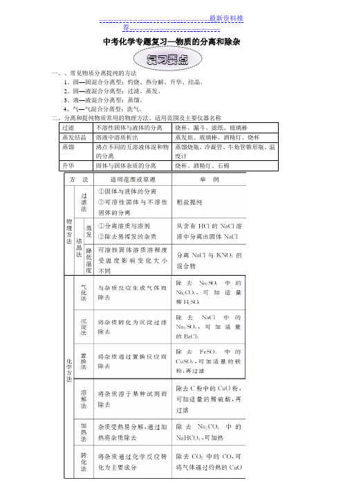 物质的分离和除杂(全)