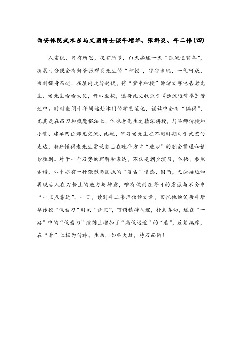 西安体院武术糸马文国博士谈牛增华、张群炎、牛二伟(四)