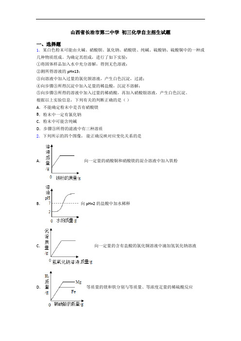 山西省长治市第二中学 初三化学自主招生试题