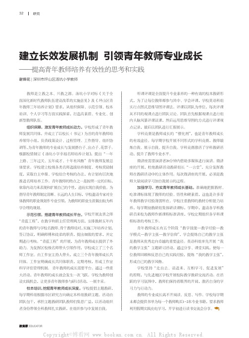 建立长效发展机制 引领青年教师专业成长——提高青年教师培养有效性的思考和实践