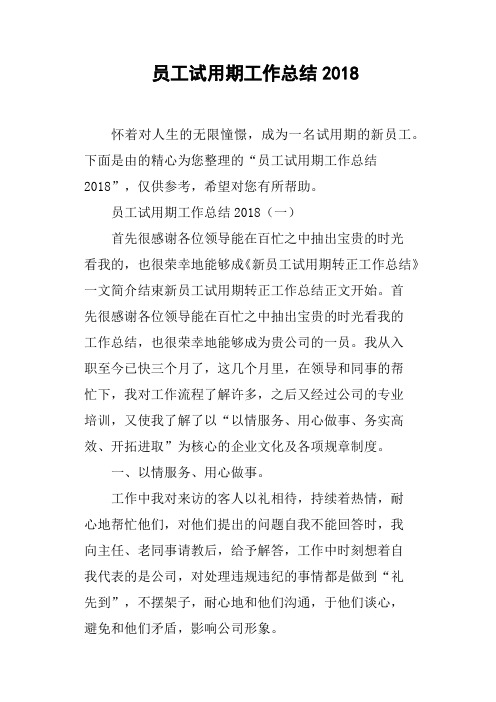 员工试用期工作总结2018