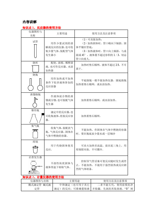 中考化学常见常见仪器及实验操作