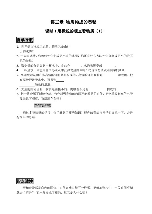 沪教版化学-九年级上册-沪教版初三化学学案第三章课时1用微粒的观点看物质(1)