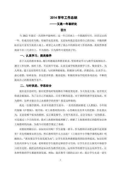 2014年第一学期个人工作总结