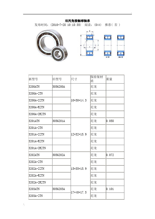 双列角接触球轴承型号规格大全