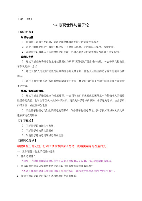 6.4《微观世界与量子论》学案5(沪科版必修2)