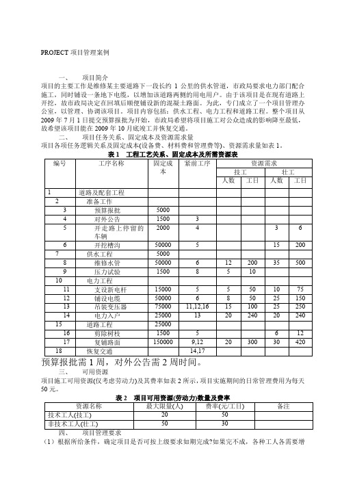 PROJECT项目管理实例及实验要求
