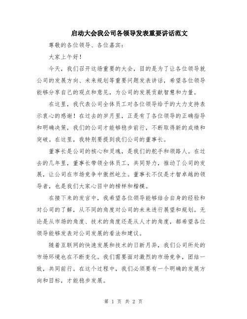 启动大会我公司各领导发表重要讲话范文