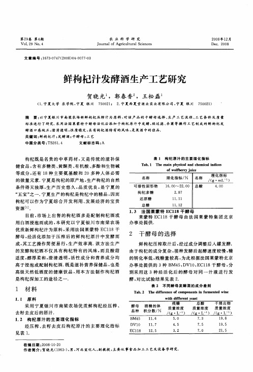鲜枸杞汁发酵酒生产工艺研究