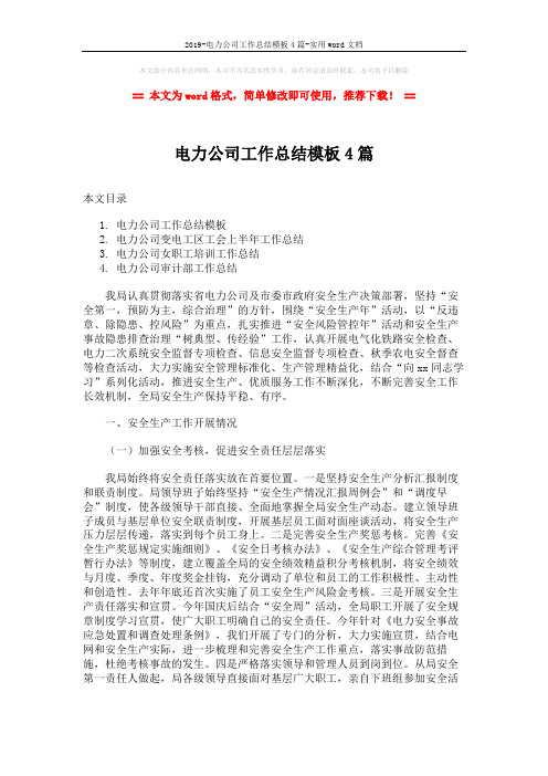 2019-电力公司工作总结模板4篇-实用word文档 (9页)