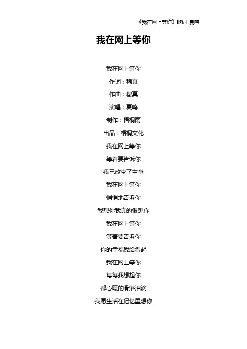 《我在网上等你》歌词 夏鸣
