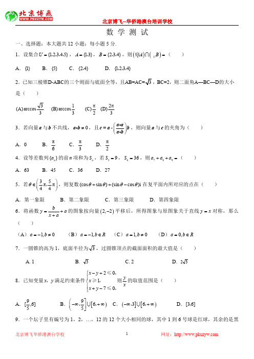 港澳台学生高考辅导：数学考前冲刺模拟8(不含答案)