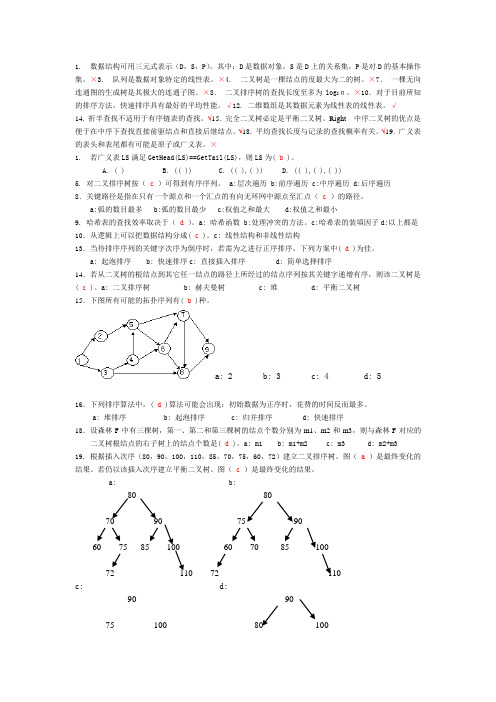 杭电  数据结构  期末复习卷及答案