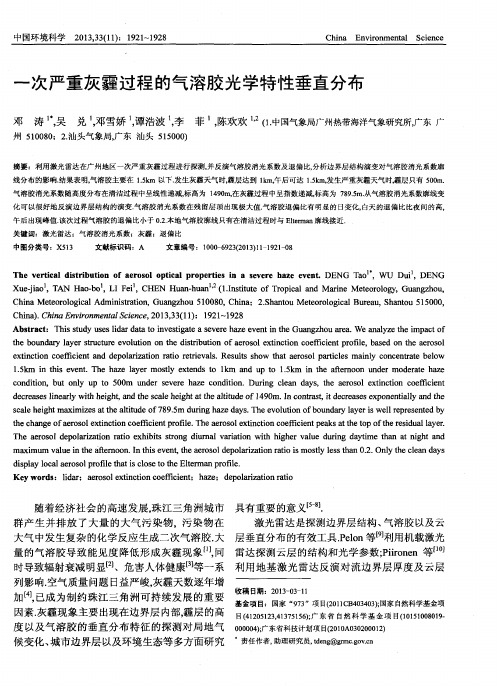 一次严重灰霾过程的气溶胶光学特性垂直分布