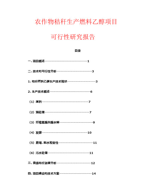 农作物秸秆生产燃料乙醇项目可行性研究报告