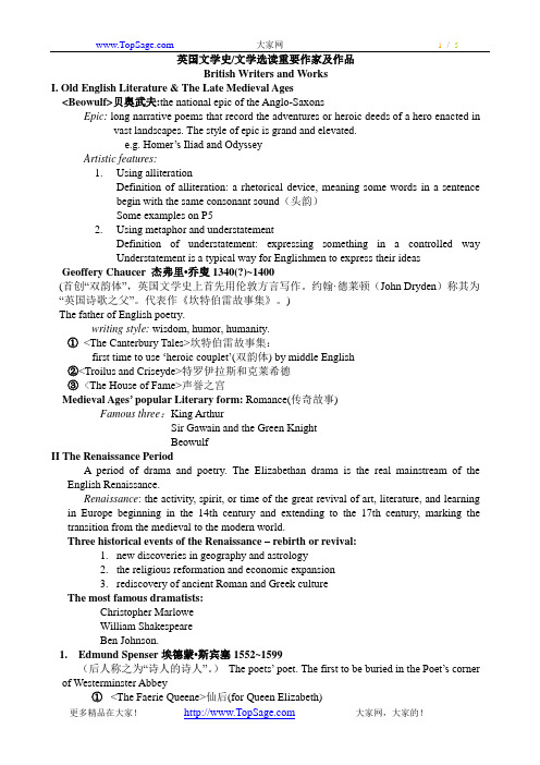 英国文学史-文学选读重要作家及作品