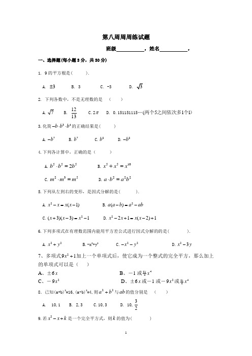 八年级第八周周周练试题