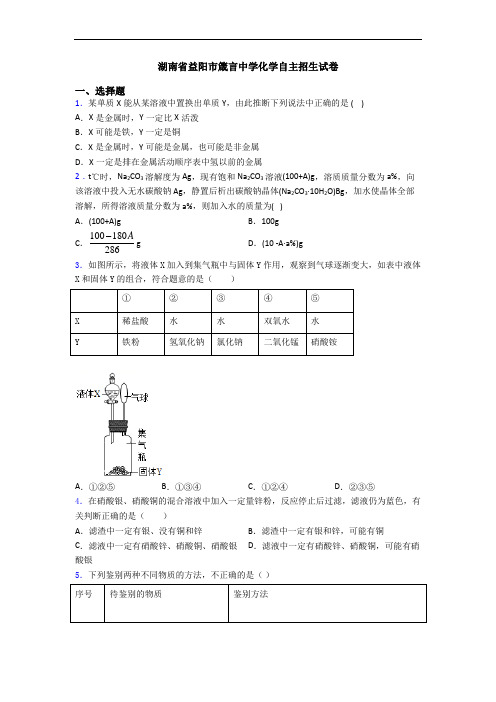 湖南省益阳市箴言中学化学自主招生试卷