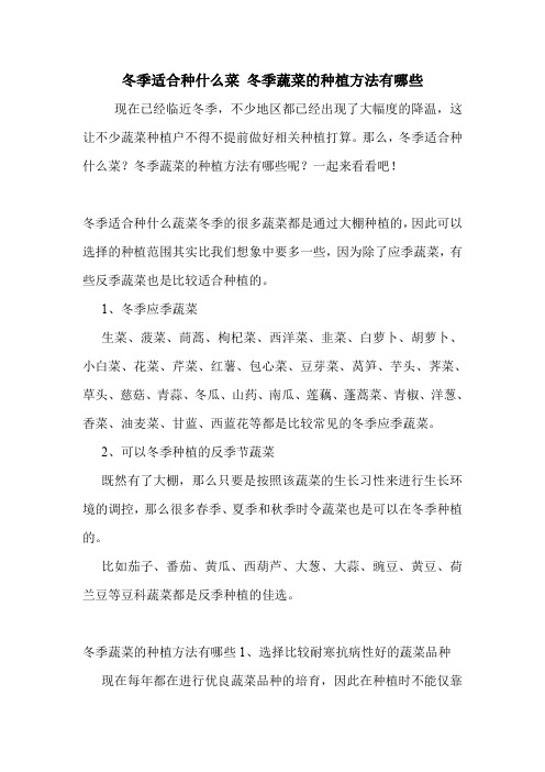 冬季适合种什么菜 冬季蔬菜的种植方法有哪些.doc