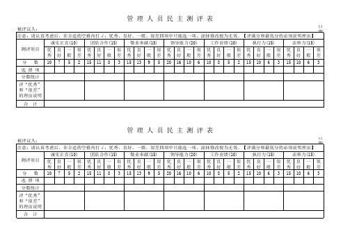 管理人员民主测评表