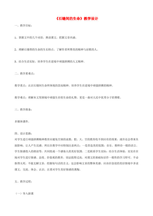 语文版初中语文九下《2石缝间的生命》word教案 (3)