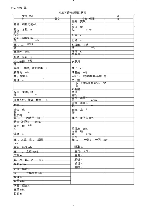 中考英语考纲——单词、词组默写