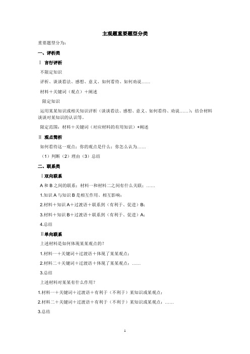中考政治主观题重要题型分类