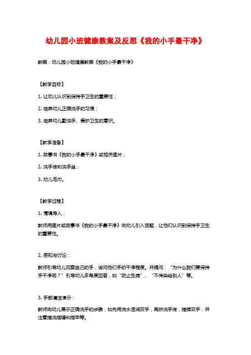 幼儿园小班健康教案及反思《我的小手最干净》