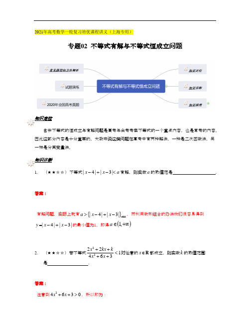 专题02 不等式有解与不等式恒成立问题(解析版)