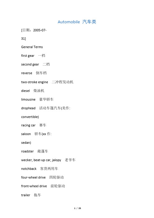 常用汽车专业词汇