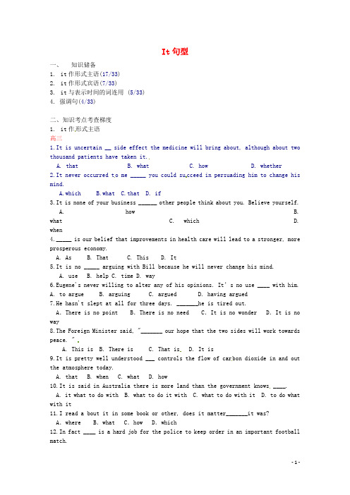 【整理】2014年高考英语语法专项训练 It句型