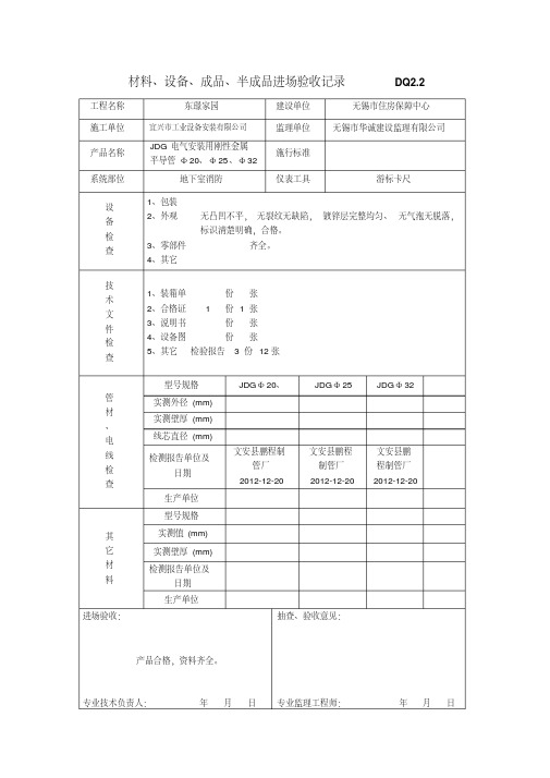 材料进场验收记录