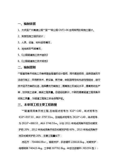 高速公路隧道洞身开挖开工报告