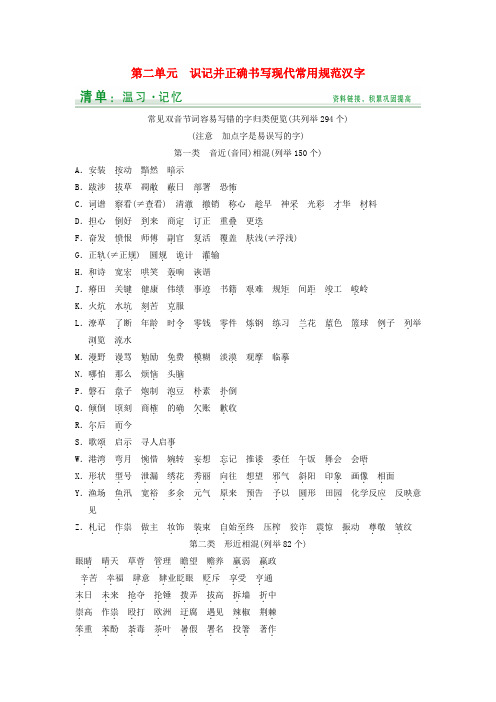 【创新设计】高考语文大一轮复习 第2单元识记并正确书写现代常用规范汉字知识清单