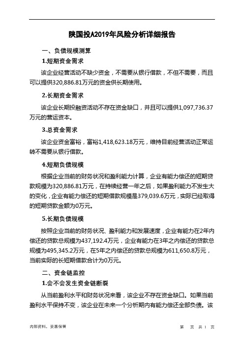 陕国投A2019年财务风险分析详细报告