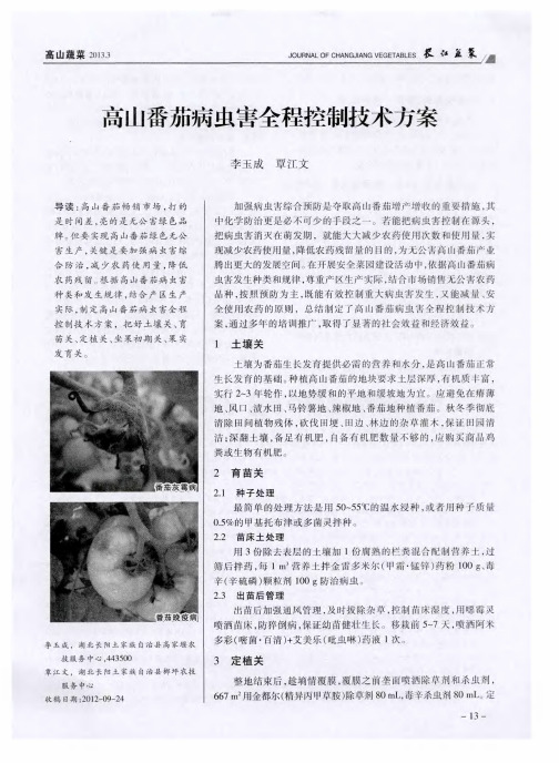 高山番茄病虫害全程控制技术方案