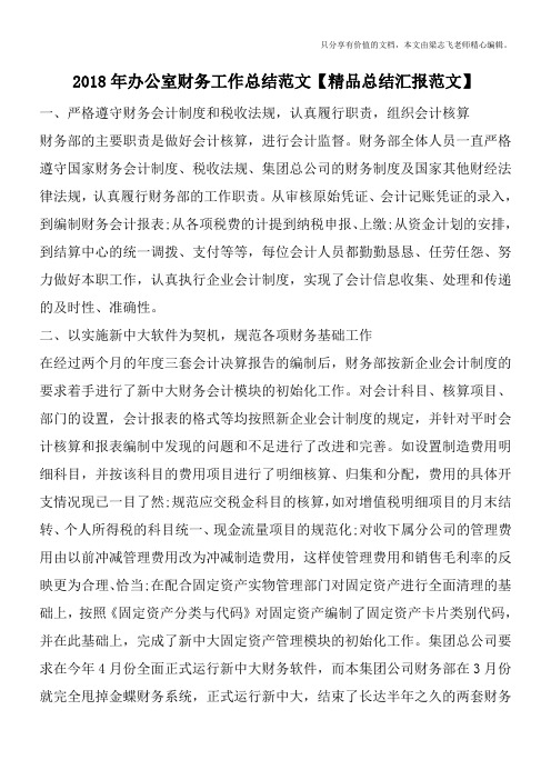 2018年办公室财务工作总结范文【精品总结汇报范文】