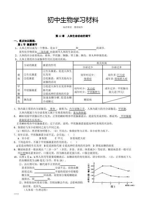 苏教版生物七下第12章  人体生命活动的调节