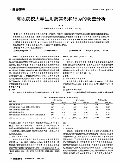 高职院校大学生用药常识和行为的调查分析
