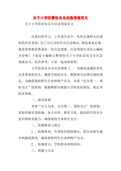 关于小学防雷电安全应急预案范文