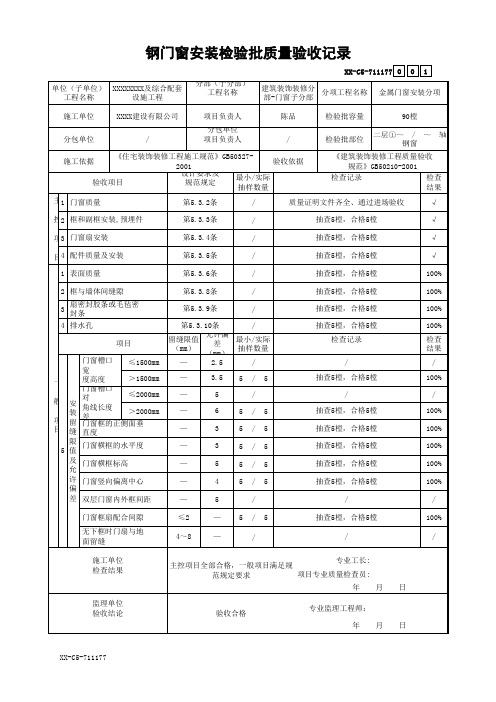 钢门窗安装检验批质量验收记录