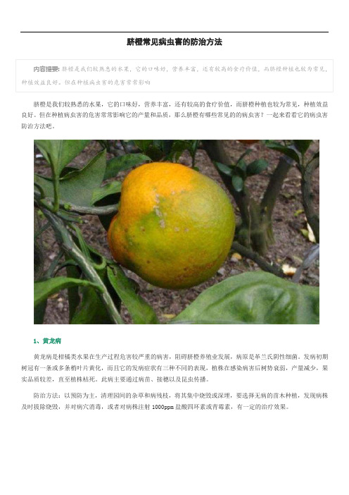 脐橙常见病虫害的防治方法