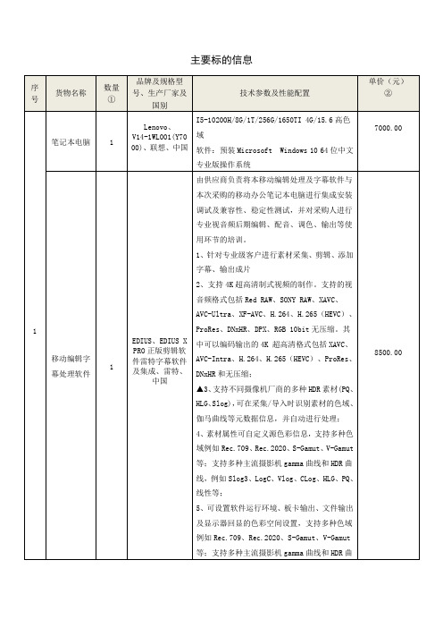 主要标的信息